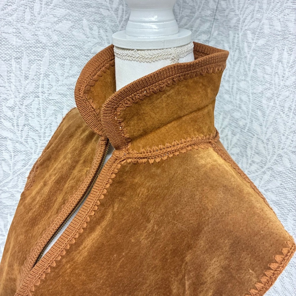 Lisa International Suede Knit Vest Womens XL Brown Crochet Zip Front Vintage 70s - Picture 2 of 13